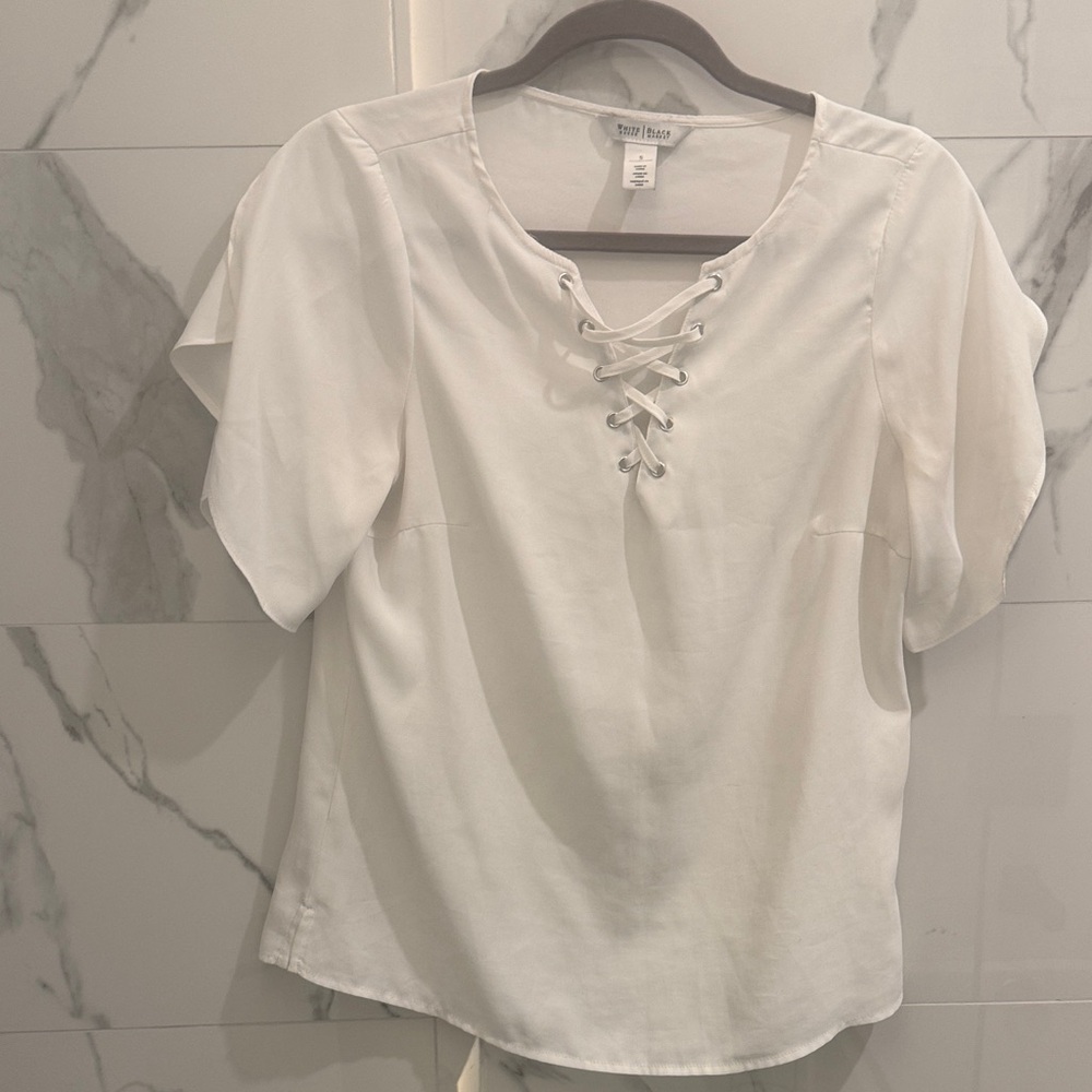 White House Black Market White Lace-Up Blouse
